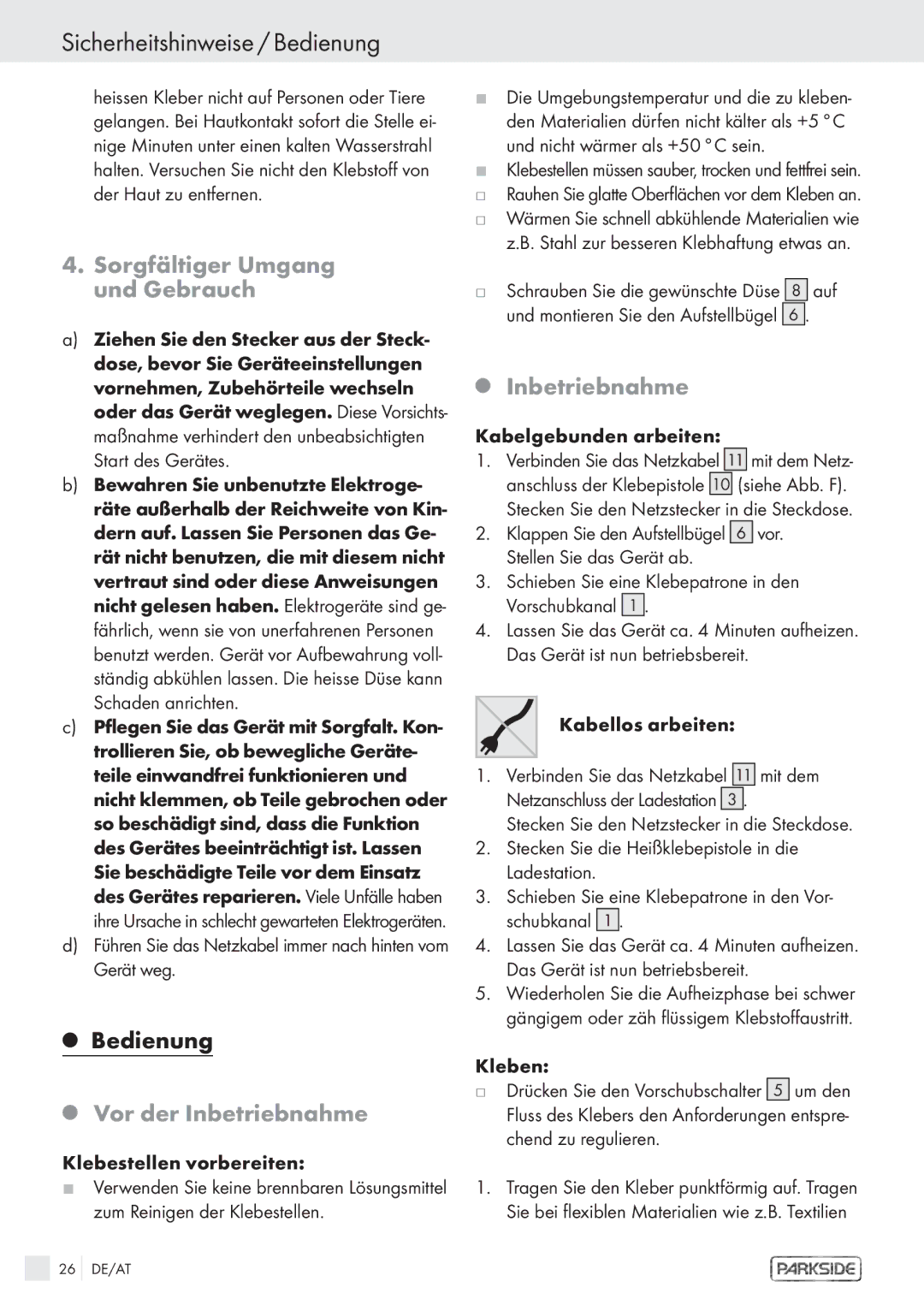 Kompernass KH 3119 manual Sicherheitshinweise / Bedienung, Sorgfältiger Umgang und Gebrauch, Vor der Inbetriebnahme 